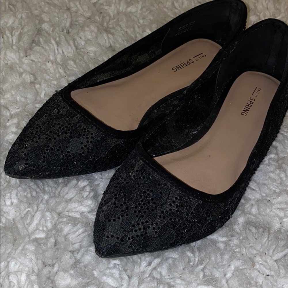 Call it spring, black pointed toe flat
